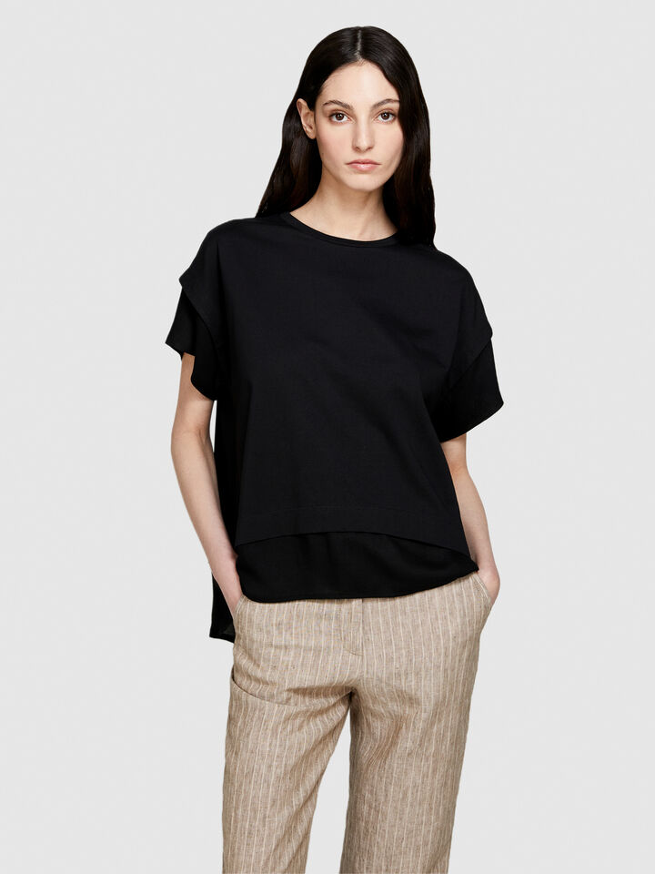 T-shirt with frill - women's short sleeve t-shirts - Black | Sisley image number 4